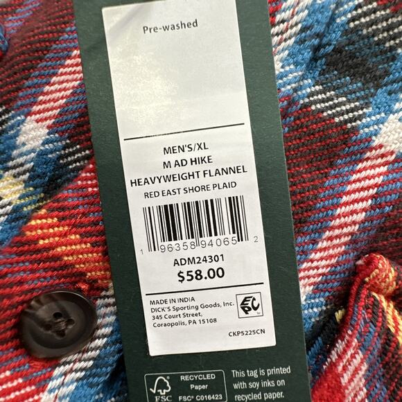 Alpine Design Heavyweight Flannel Shirt Men’s Size XL Red Blue Yellow Plaid New - Picture 6 of 13